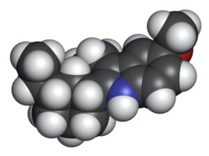 3D representation of the ibogaine molecule.